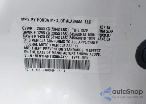 2019 Honda Pilot Lx from USA, damaged, VIN 5FNYF6H11KB047477